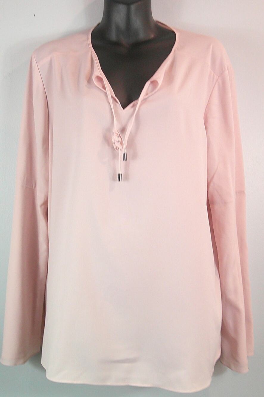 Ellen Tracy Long Bell Sleeve Blouse Women's Pink XL